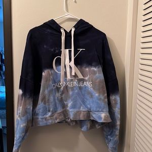 Blue and white tie dye Calvin Klein semi cropped hoodie